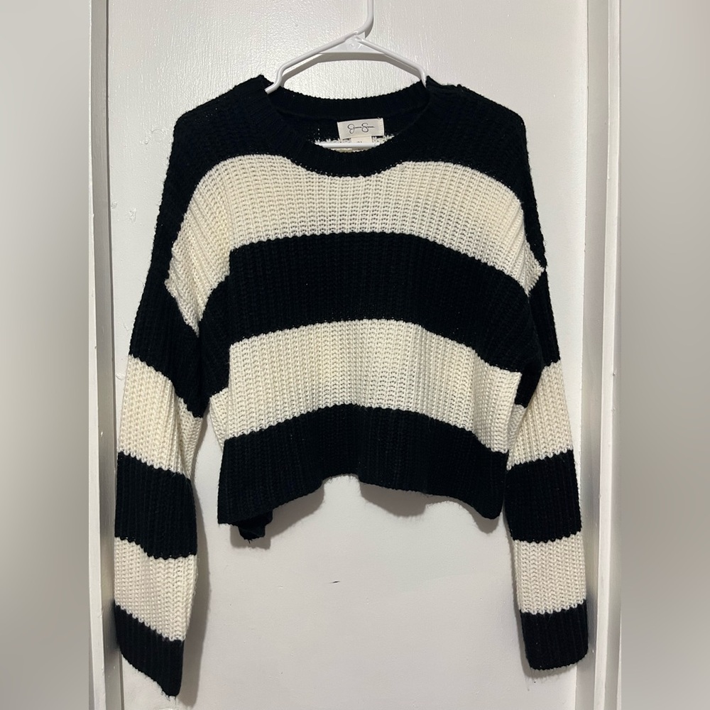 Black and White Cropped Striped Sweater